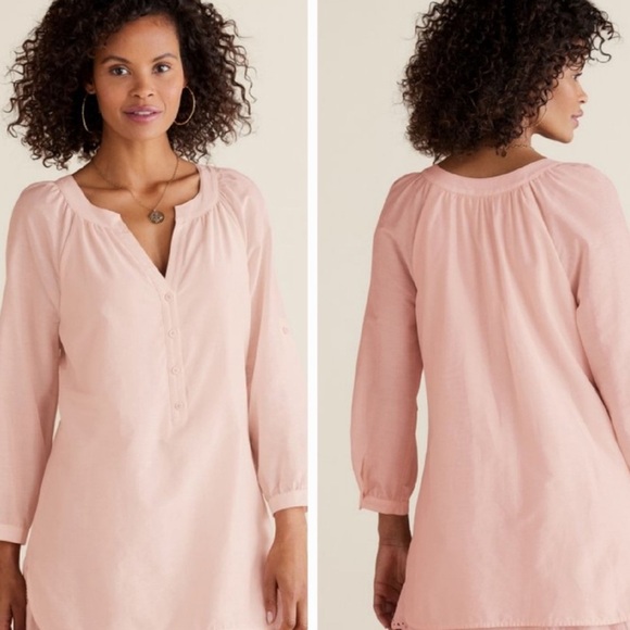 Soft Surroundings Pink Relaxed Tunic with Mandarin Collar - Picture 3 of 9